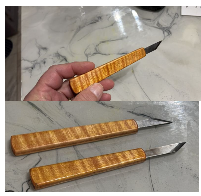Handmade violin knives with figured maple handles
